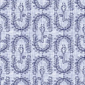 Seamless indigo damask texture. Navy blue woven ornate cotton dyed effect Stock Illustration