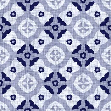 Seamless indigo damask texture. Navy blue woven ornate cotton dyed effect Stock Illustration