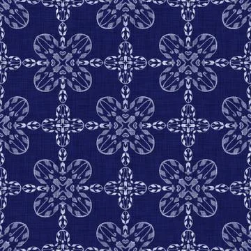 Seamless indigo damask texture. Navy blue woven ornate cotton dyed effect Stock Illustration