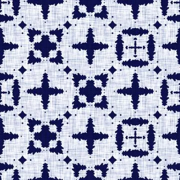 Seamless indigo damask texture. Navy blue woven ornate cotton dyed effect Stock Illustration