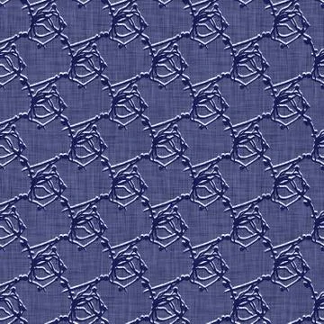 Seamless indigo damask texture. Navy blue woven ornate cotton dyed effect Stock Illustration