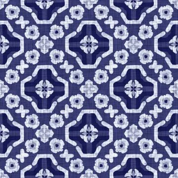 Seamless indigo damask texture. Navy blue woven ornate cotton dyed effect Stock Illustration