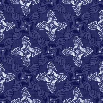Seamless indigo damask texture. Navy blue woven ornate cotton dyed effect Stock Illustration