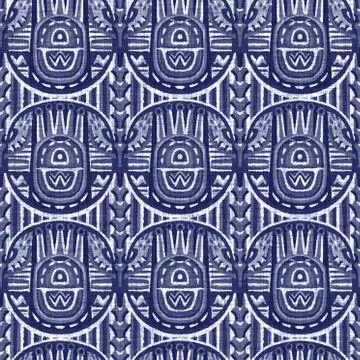 Seamless indigo doodle dot texture. Blue woven boro cotton dyed effect Stock Illustration