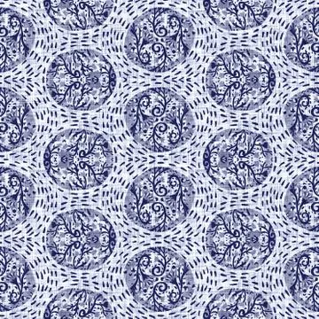 Seamless indigo doodle dot texture. Blue woven boro cotton dyed effect Stock Illustration
