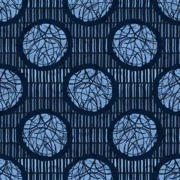 Seamless indigo doodle dot texture. Blue woven boro cotton dyed effect Stock Illustration