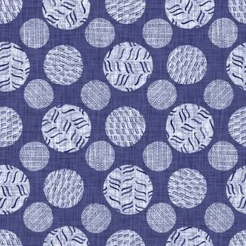 Seamless indigo doodle dot texture. Blue woven boro cotton dyed effect Stock Illustration