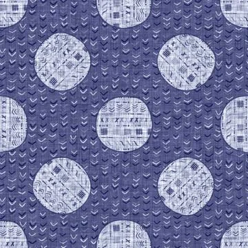 Seamless indigo doodle dot texture. Blue woven boro cotton dyed effect Stockillustratie