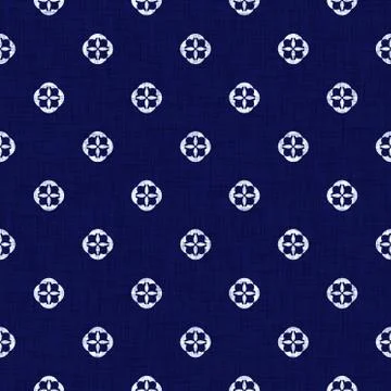 Seamless indigo doodle dot texture. Blue woven boro cotton dyed effect Stock Illustration