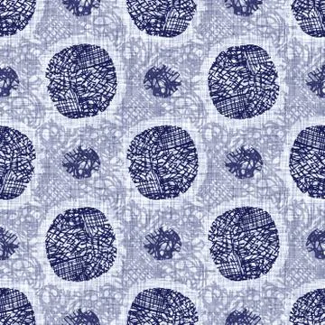 Seamless indigo doodle dot texture. Blue woven boro cotton dyed effect Stock Illustration