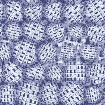 Seamless indigo doodle dot texture. Blue woven boro cotton dyed effect Illustrazione stock