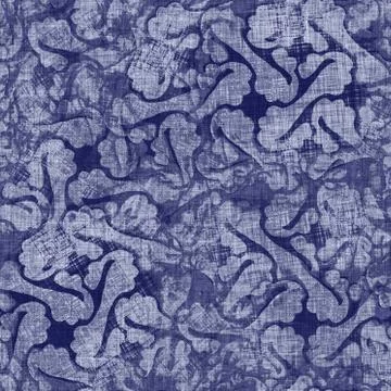 Seamless indigo mottled texture. Blue woven boro cotton dyed effect background Stock Illustration