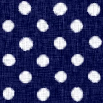Seamless indigo polka dot texture. Blue woven boro cotton dyed effect background Illustrazione stock