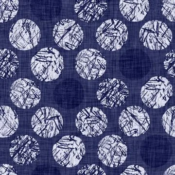 Seamless indigo polka dot texture. Blue woven boro cotton dyed effect background Illustrazione stock