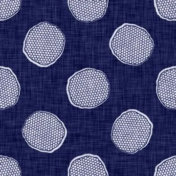 Seamless indigo polka dot texture. Blue woven boro cotton dyed effect background Stock Illustration
