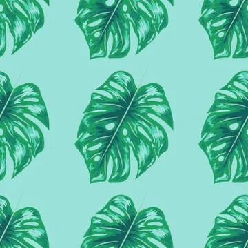 Seamless indigo tropical pattern with monstera Stock Illustration