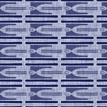Seamless indigo washed stripe texture. Blue woven boro linen cotton dyed effect Stock Illustration