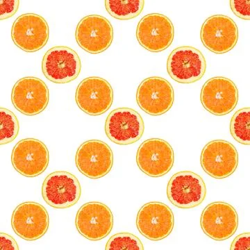 Seamless infinity pattern of isolated slices of grapefruit and orange. Foto stock