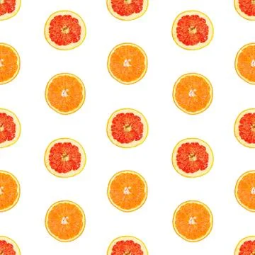 Seamless infinity pattern of isolated slices of grapefruit and orange. Foto stock