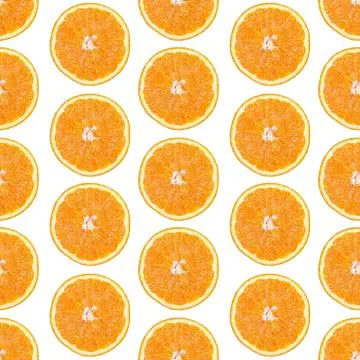 Seamless infinity pattern of isolated slices of orange. Wallpaper for backgro Foto stock