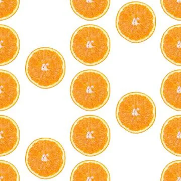 Seamless infinity pattern of isolated slices of orange. Wallpaper for backgro Foto stock