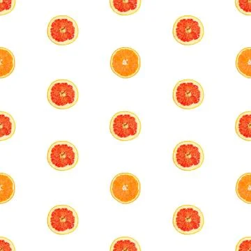Seamless infinity pattern of isolated slices of grapefruit and orange. Foto stock