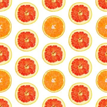 Seamless infinity pattern of isolated slices of grapefruit and orange. Foto stock