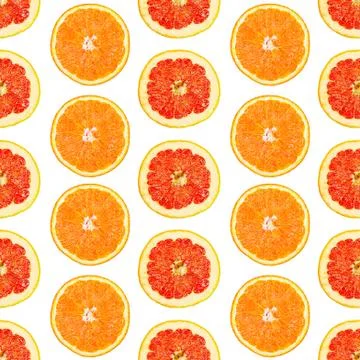 Seamless infinity pattern of isolated slices of grapefruit and orange. Foto stock