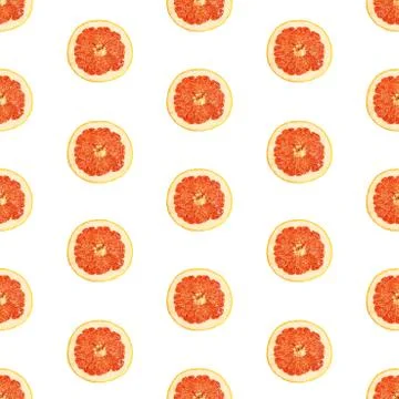 Seamless infinity pattern of isolated slices of grapefruit. Wallpaper for Foto stock