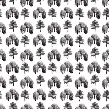 Seamless ink pattern with various types of Japanese garden trees Illustrazione stock