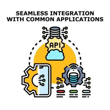 Seamless integration connecting common software applications through api Stock Illustration