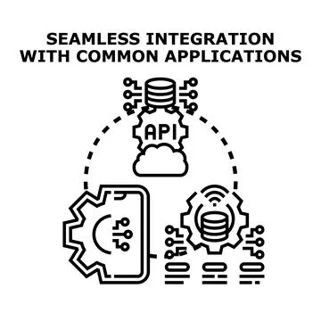 Seamless integration connecting common software applications through api Stock Illustration