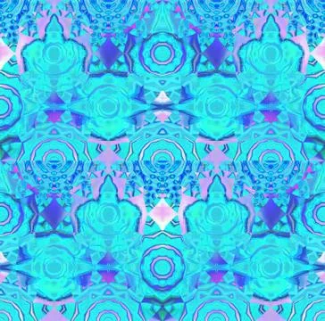 Seamless intricate circles pattern turquoise blue pink violet purple Stock Illustration