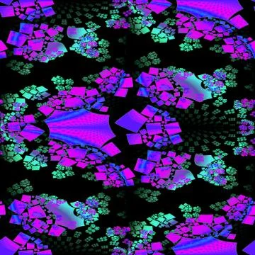 Seamless intricate square pattern black violet green blue Stock Illustration