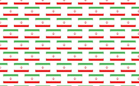 Seamless Iranian Flag Pattern Tile with White Background and Repeated Emblems Stock Illustration