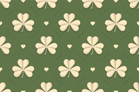 Seamless irish green pattern with clover and heart Stock Illustration