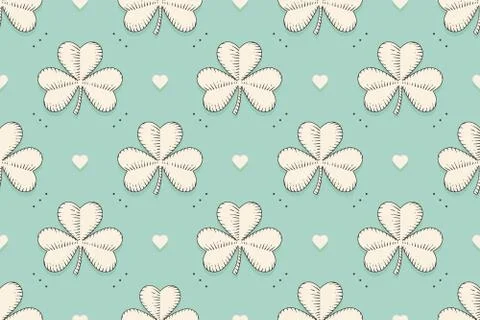 Seamless irish green pattern with clover and heart Stock Illustration