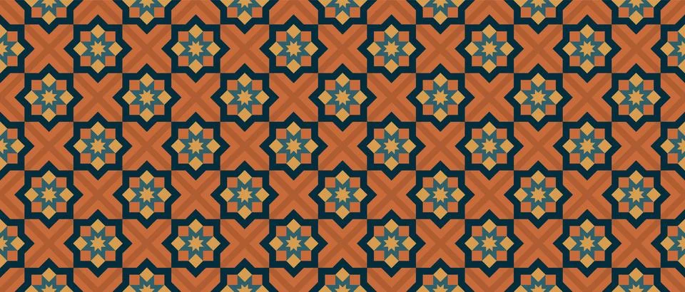 Seamless Islamic geometric pattern with arabesque star motifs in terracotta a Stock Illustration