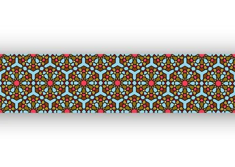Seamless Islamic pattern, border frame art persian motif. Ramadan banner mosaic Stock Illustration