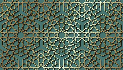 Seamless Islamic pattern, gold line art persian motif. Ramadan banner Arabic Stock Illustration