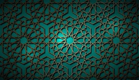 Seamless Islamic pattern, gold line art persian motif. Ramadan banner Arabic Stock Illustration