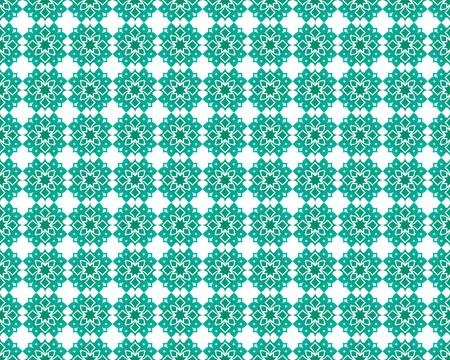 Seamless islamic pattern with green geometric floral tiles on white backgro.. Stock Illustration