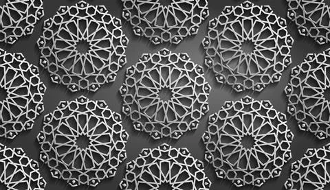 Seamless islamic pattern. Mettalic pattern on dark background. Abstract Stock Illustration