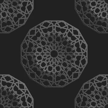 Seamless islamic pattern with radial ornament in moroccan style. Mettalic Stock Illustration