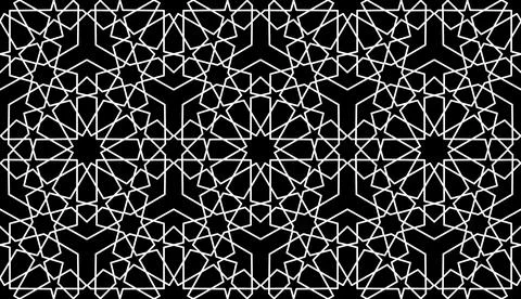 Seamless Islamic pattern, white line art persian mosaic motif. Ramadan banner Illustrazione stock