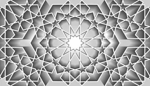 Seamless Islamic pattern, white line art persian mosaic motif 3D Ramadan banner Illustrazione stock