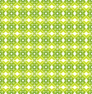 Seamless Islamic Style Pattern with Green Geometric Stars and Abstract Shapes Stock Illustration