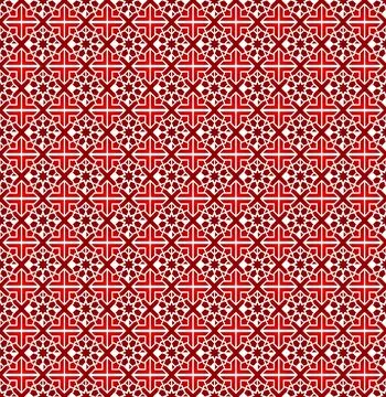 Seamless islamic style pattern with red geometric shapes and ornamental til.. Stock Illustration