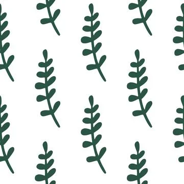 Seamless isolated doodle pattern with simple green tropical branches shapes.  스톡 일러스트