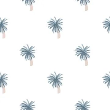 Seamless isolated pattern with blue palm tree exotic nature ornament. White b Stock Illustration